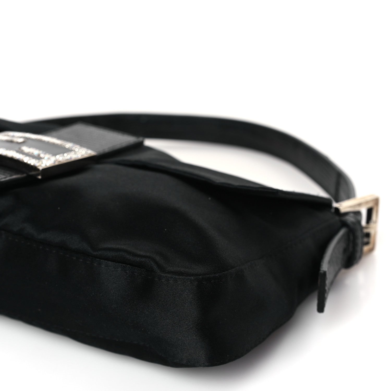 Fendi Satin Lizard Crystal Baguette Black 9 of 10