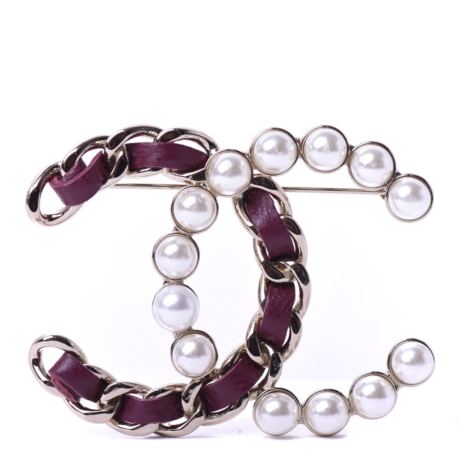 Chanel Lambskin Pearl CC Chain Brooch Red Gold 1 of 4