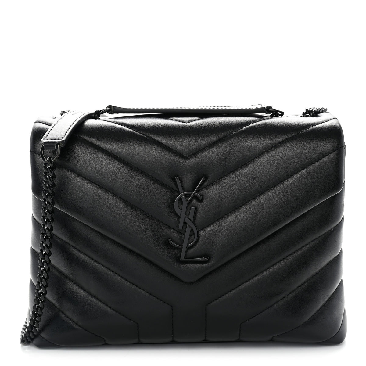 Saint Laurent Calfskin Y Quilted Monogram Monochrome Small Loulou Chain Satchel Black 1 of 10