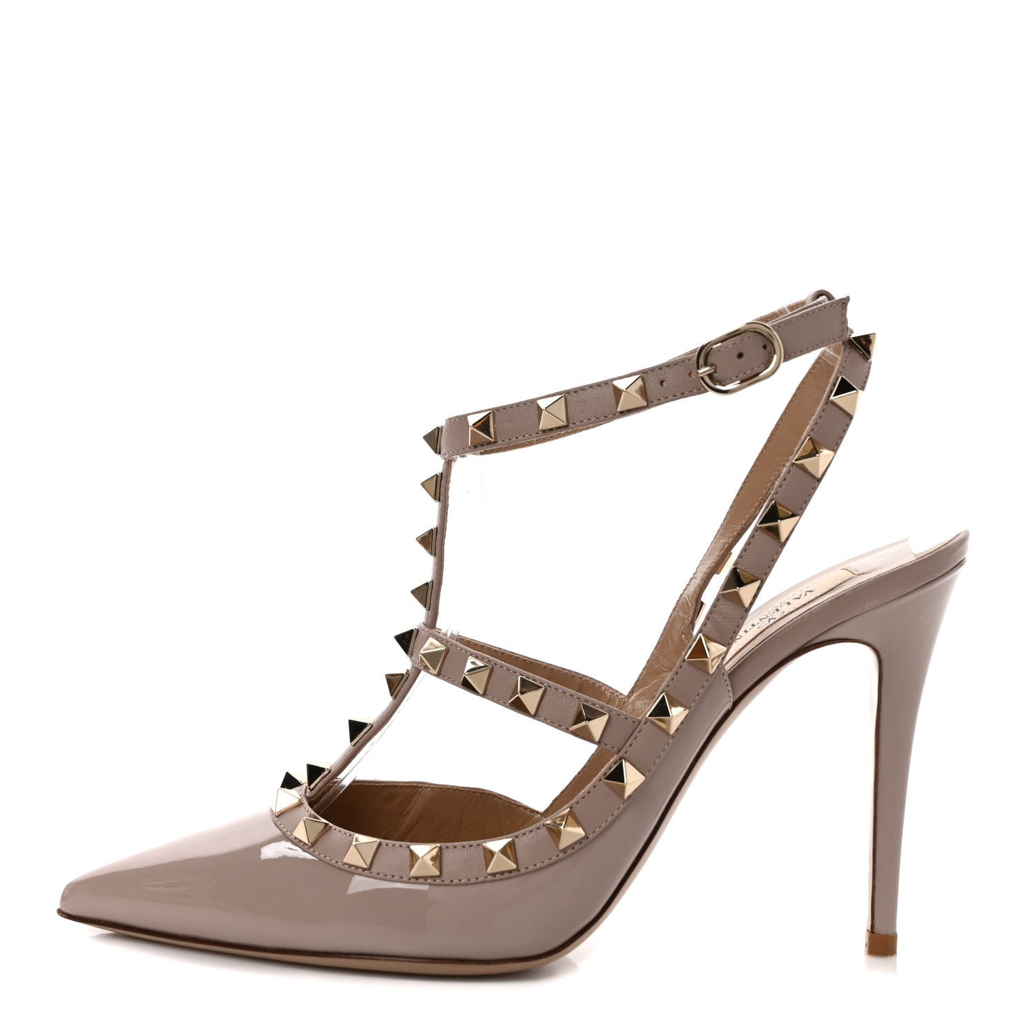 Valentino Garavani Patent Nappa Rockstud Ankle Strap 100mm Pumps 39.5 Poudre 1 of 7