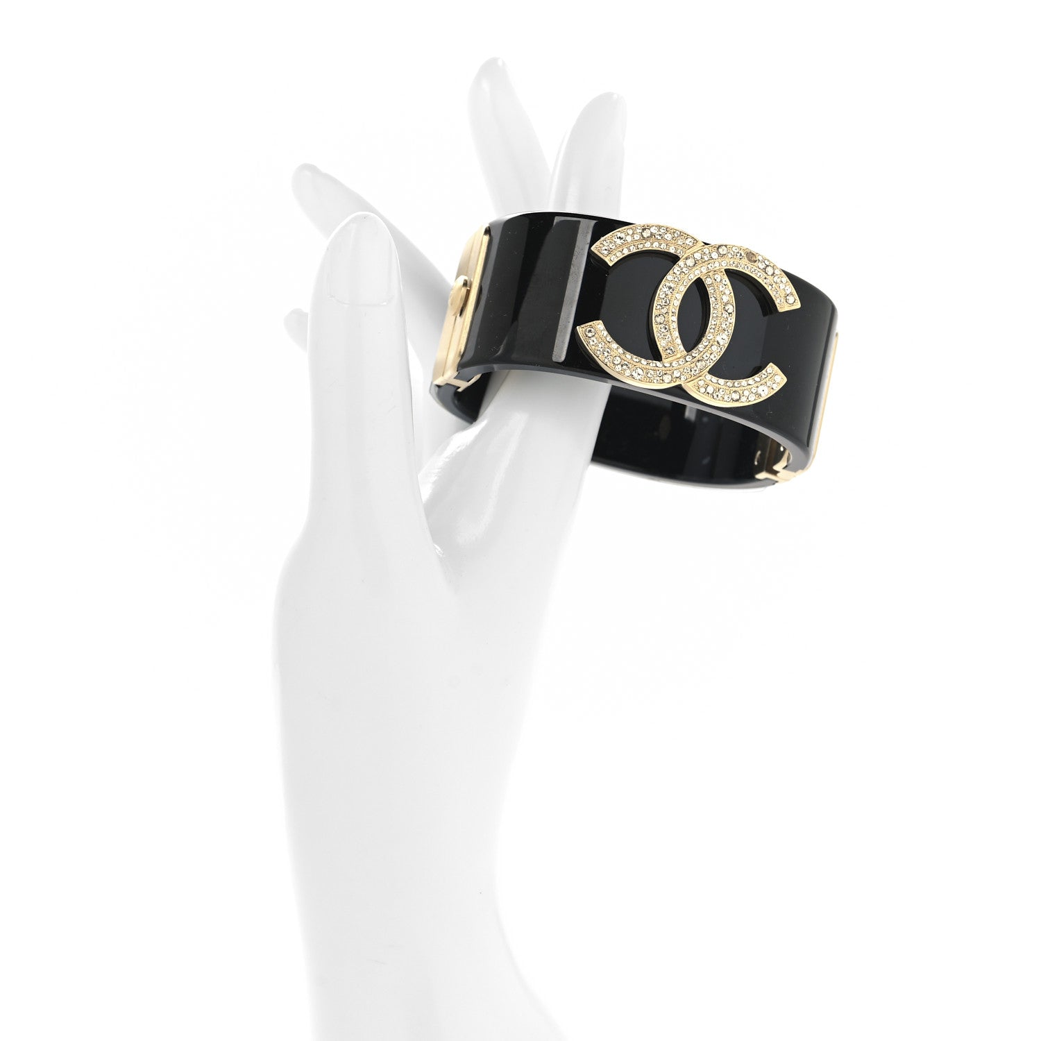 Chanel Resin Crystal CC Cuff Black Gold 2 of 6