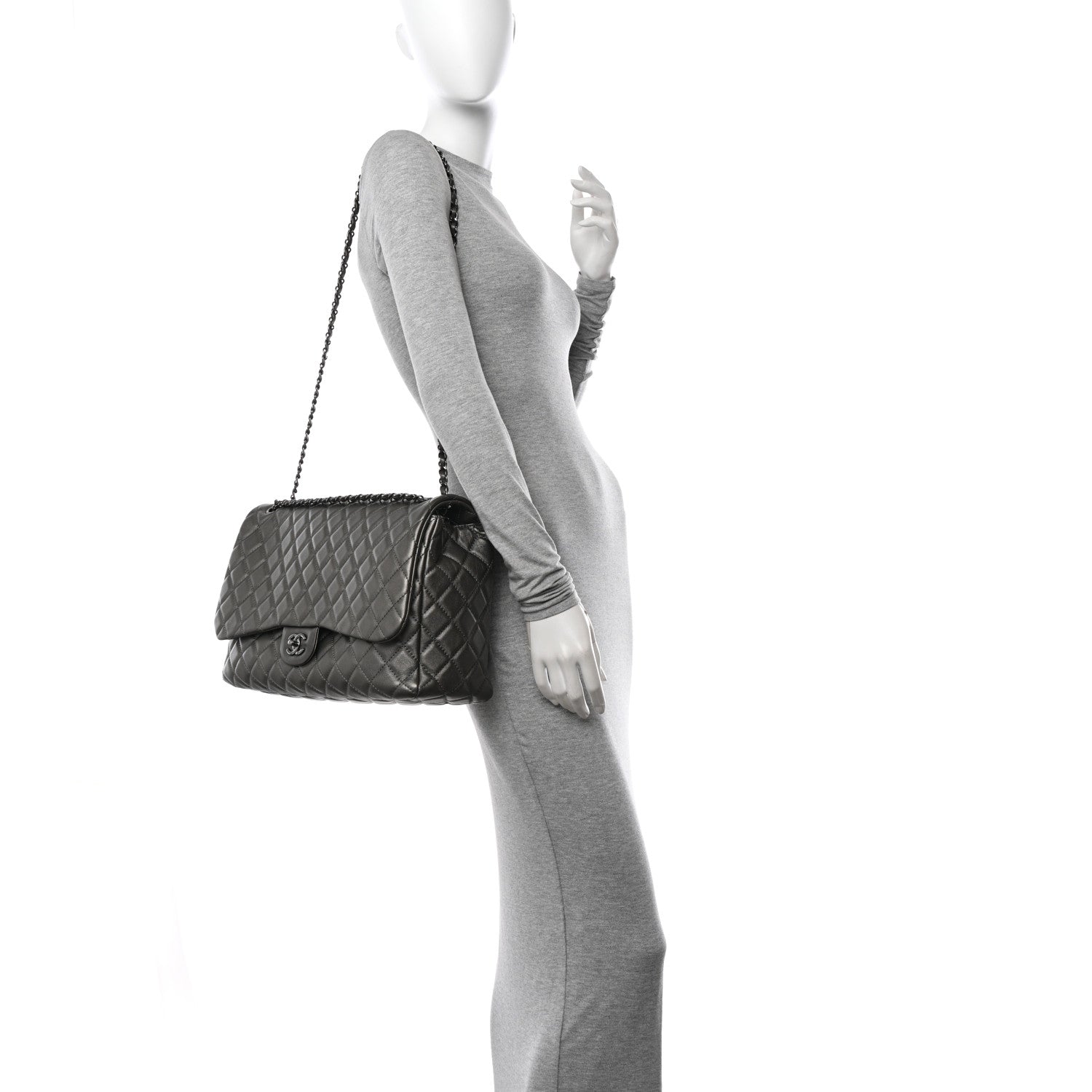 Chanel Metallic Calfskin Quilted Small XXL Travel Flap Bag Dark Silver 2 of 10