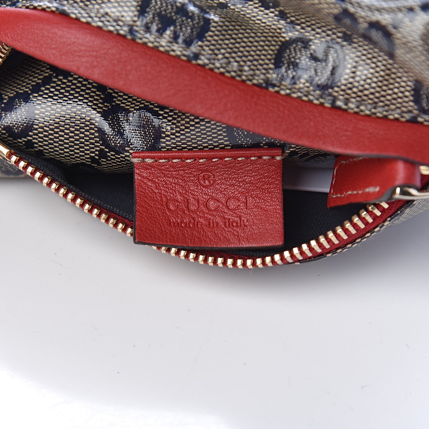 Gucci Crystal Monogram Web Double Pocket Belt Bag Navy Red 6 of 10