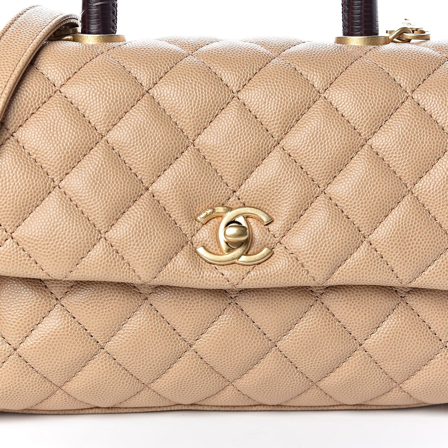 Caviar Lizard Embossed Quilted Mini Coco Handle Flap Beige