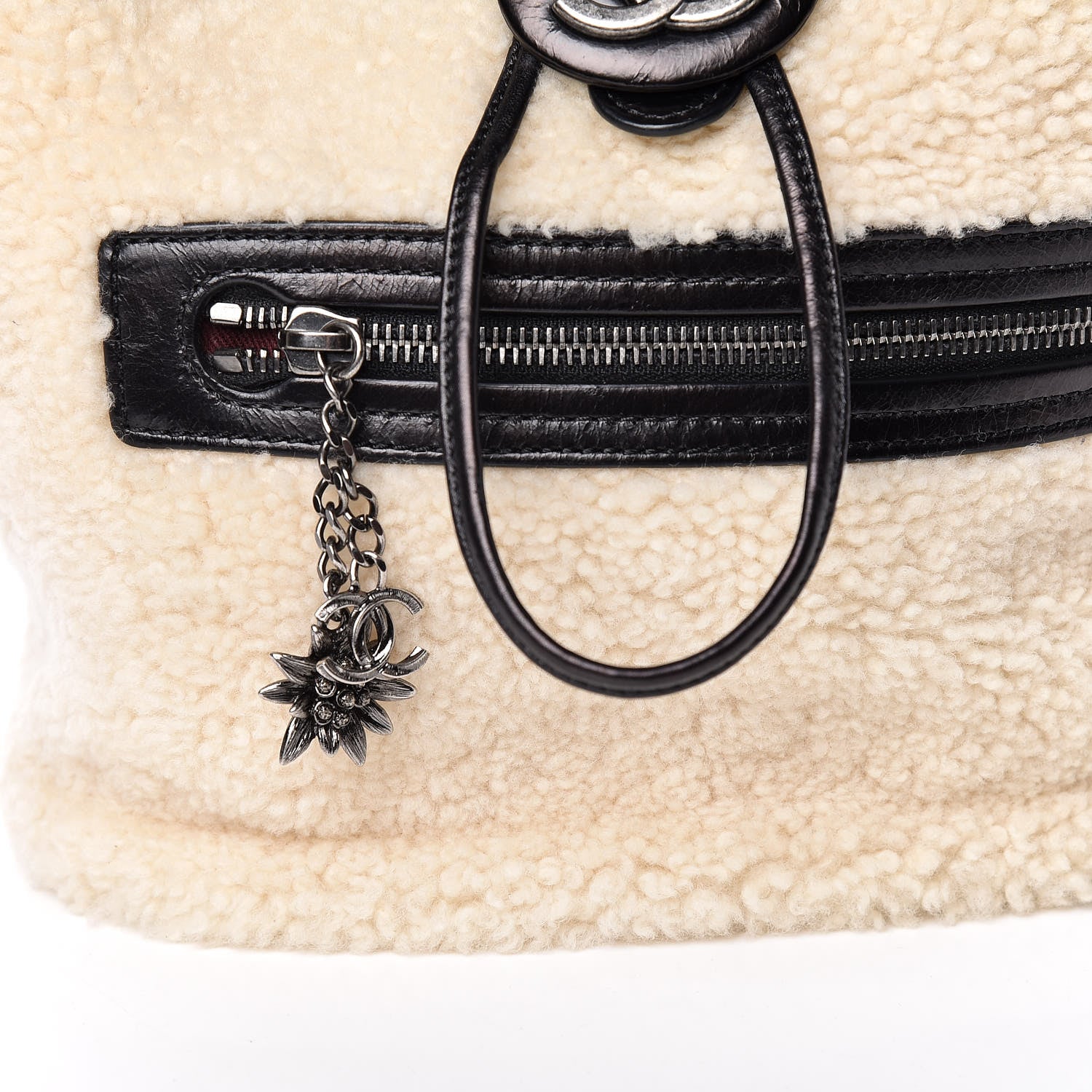 Chanel Glazed Calfskin Shearling Quilted Small Mountain Backpack Black Ivory 13 of 14