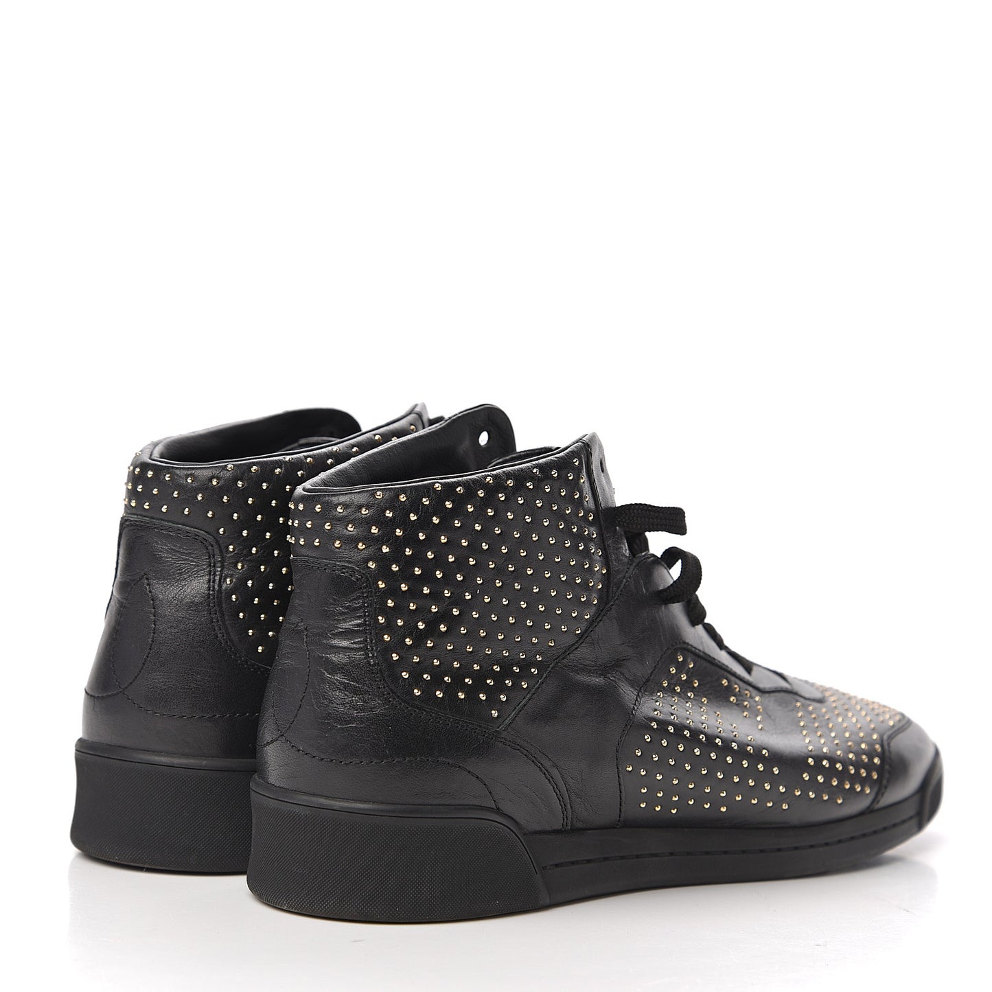 Calfskin Studded High Top Sneakers 37 Black
