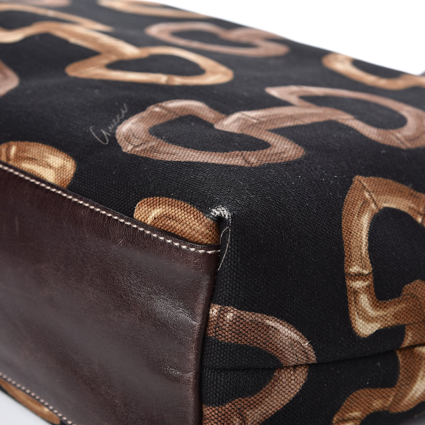 Canvas Bamboo Horsebit Print Tote Brown