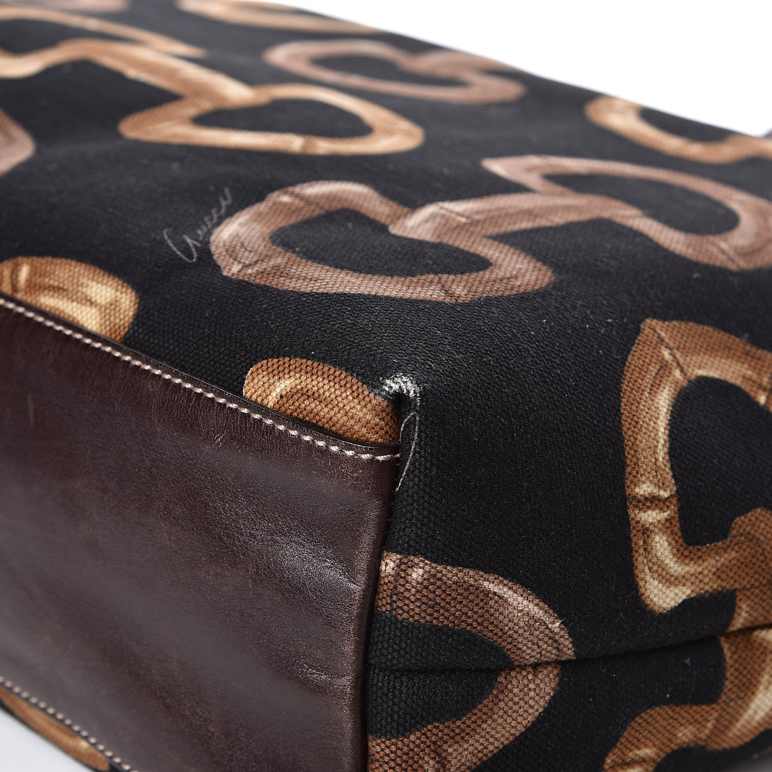 Gucci Canvas Bamboo Horsebit Print Tote Brown 11 of 14