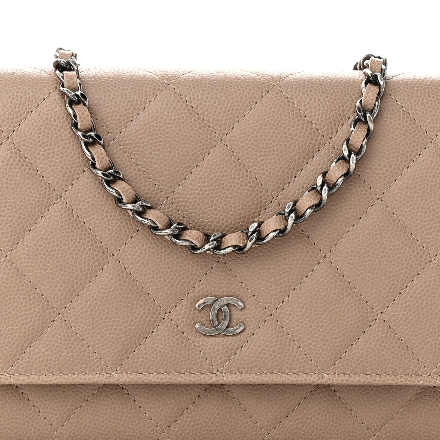 Caviar Quilted Wallet On Chain WOC Beige