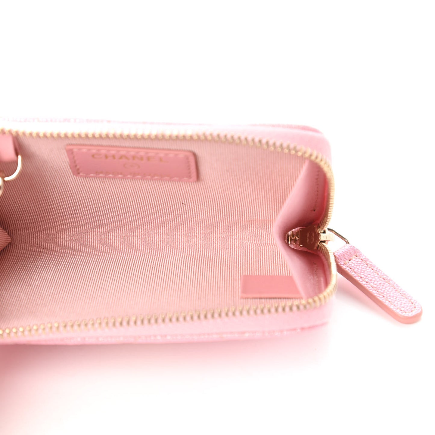 Iridescent Caviar Quilted Zipped Key Holder Case Rose Pink