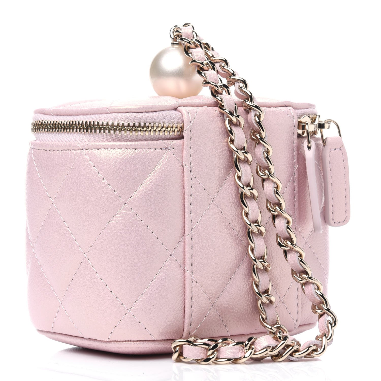 Chanel Iridescent Caviar Quilted Mini Pearl On Top Vanity Case With Chain Light Pink 2 of 4