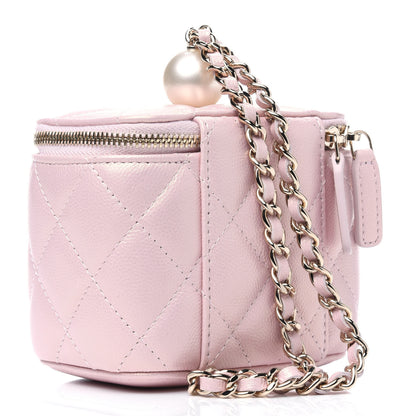 Chanel Iridescent Caviar Quilted Mini Pearl On Top Vanity Case With Chain Light Pink 2 of 4