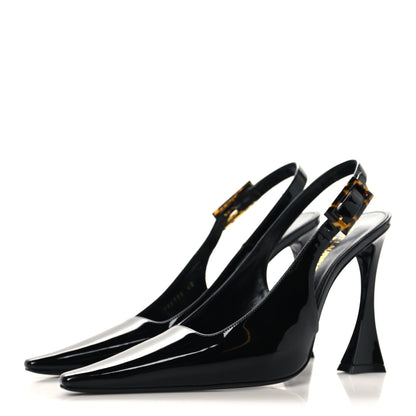 Saint Laurent Vernice Gloss Dune 110 Slingback Pumps 40 Black 4 of 11