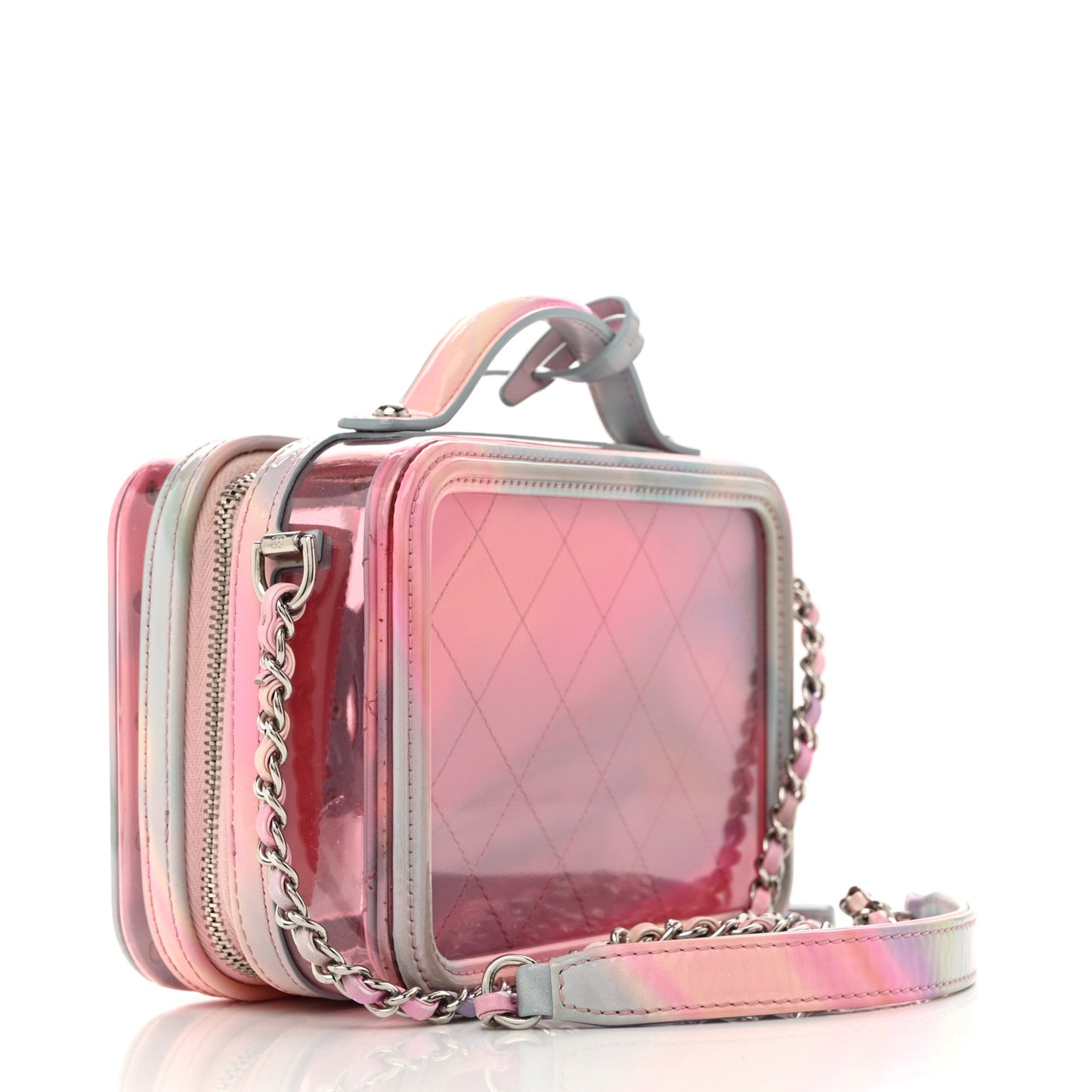 PVC Patent Calfskin Patent Lambskin Small CC Vanity Case Pink