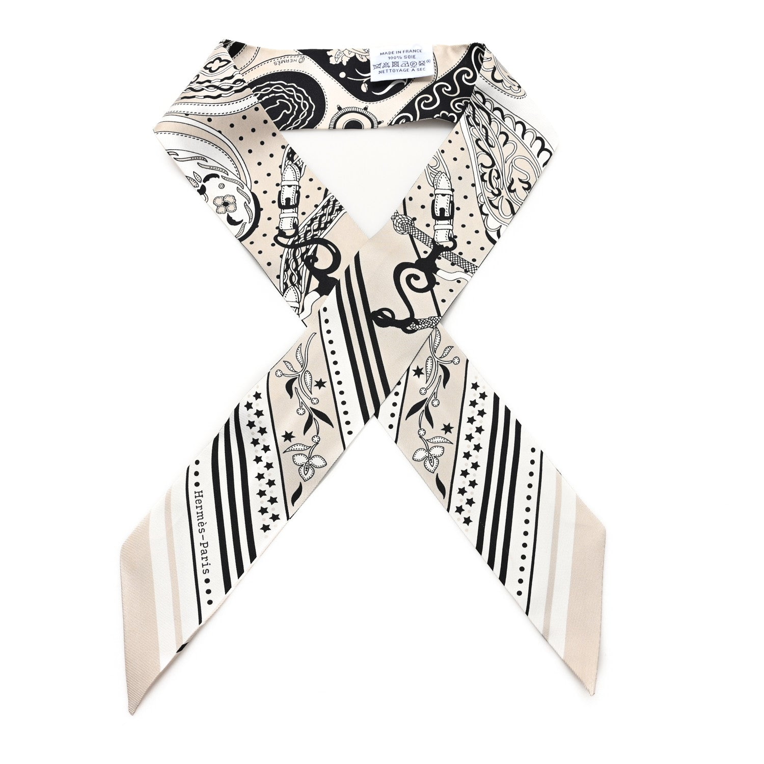 Hermes Silk Festival Des Amazones Twilly Grege Black White 1 of 3