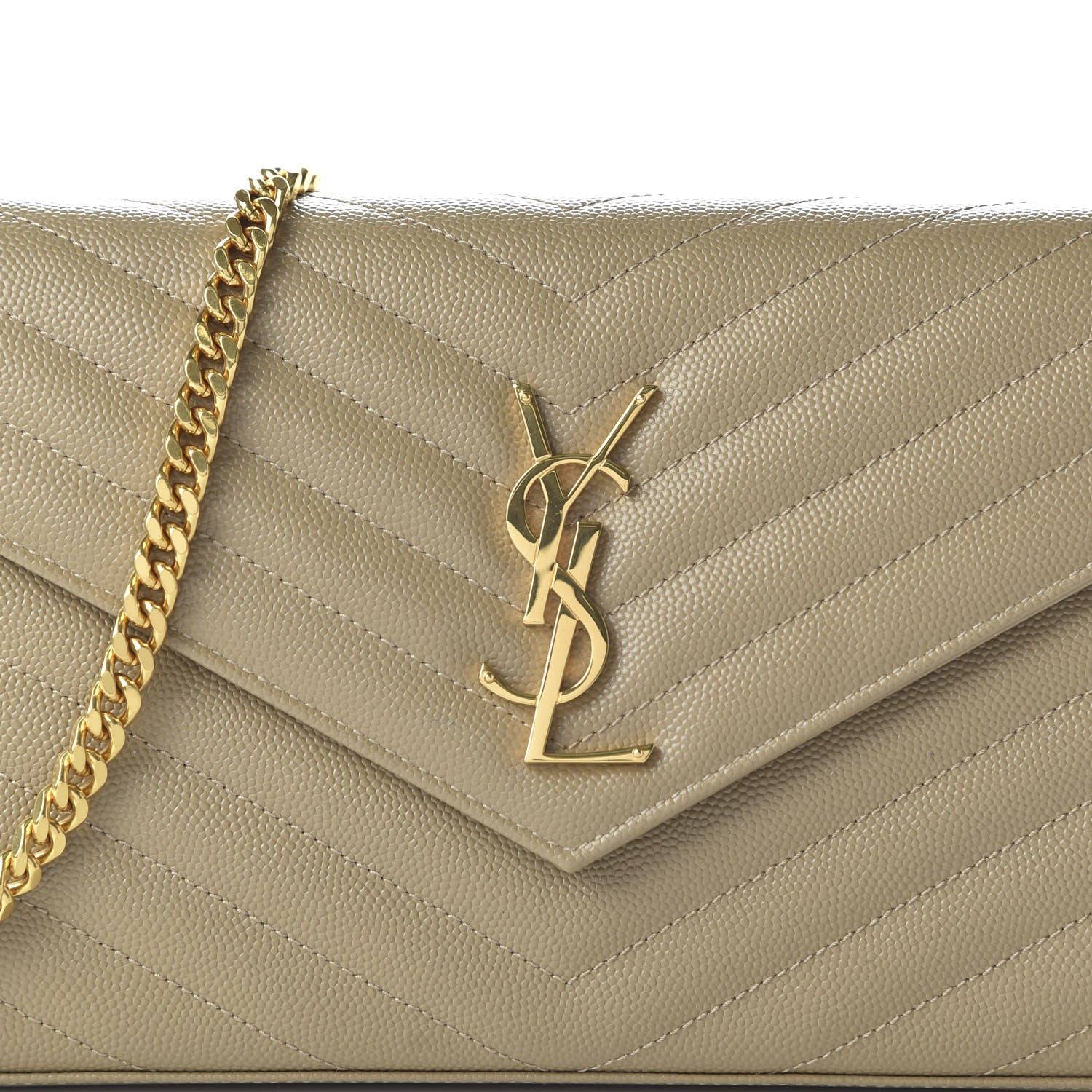 Saint Laurent Grain De Poudre Matelasse Chevron Monogram Chain Wallet Deep Beige 9 of 10