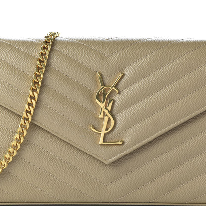 Saint Laurent Grain De Poudre Matelasse Chevron Monogram Chain Wallet Deep Beige 9 of 10