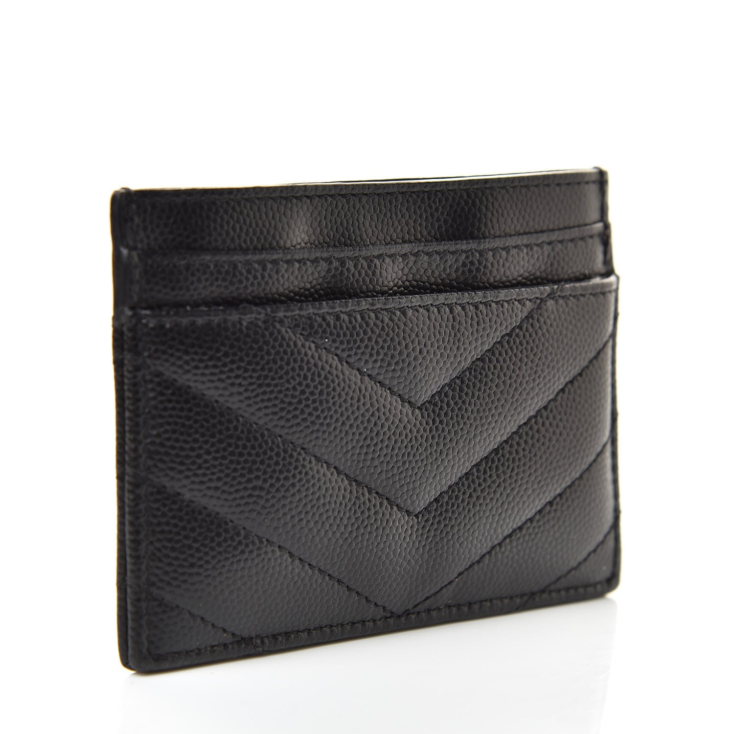 Saint Laurent Grain De Poudre Matelasse Chevron Monogram Credit Card Case Black 3 of 7