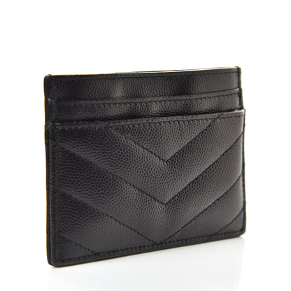 Saint Laurent Grain De Poudre Matelasse Chevron Monogram Credit Card Case Black 3 of 7
