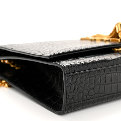 Saint Laurent Calfskin Crocodile Embossed Medium Classic Monogram Kate Tassel Satchel Black 8 of 9