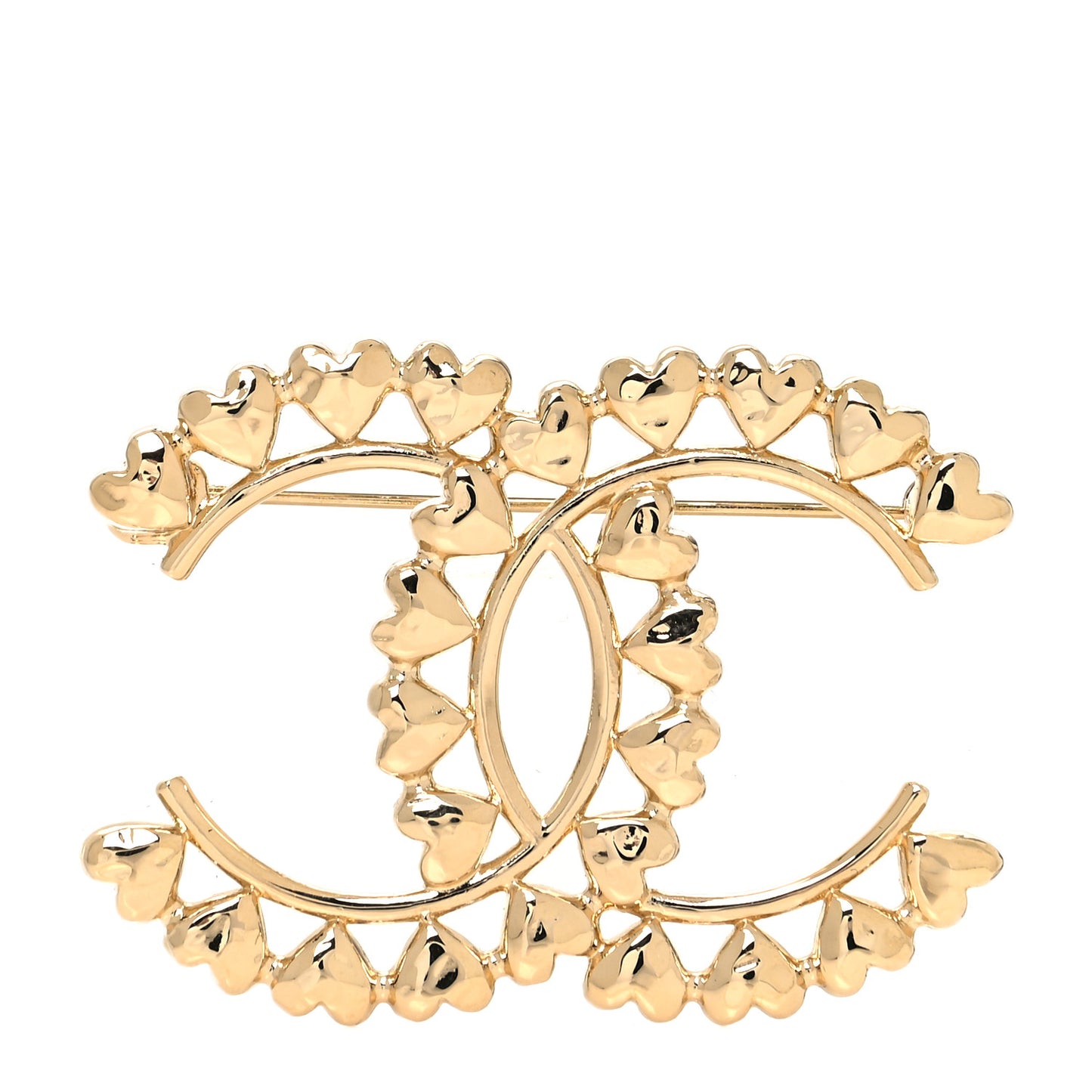 Metal CC Heart Brooch Gold