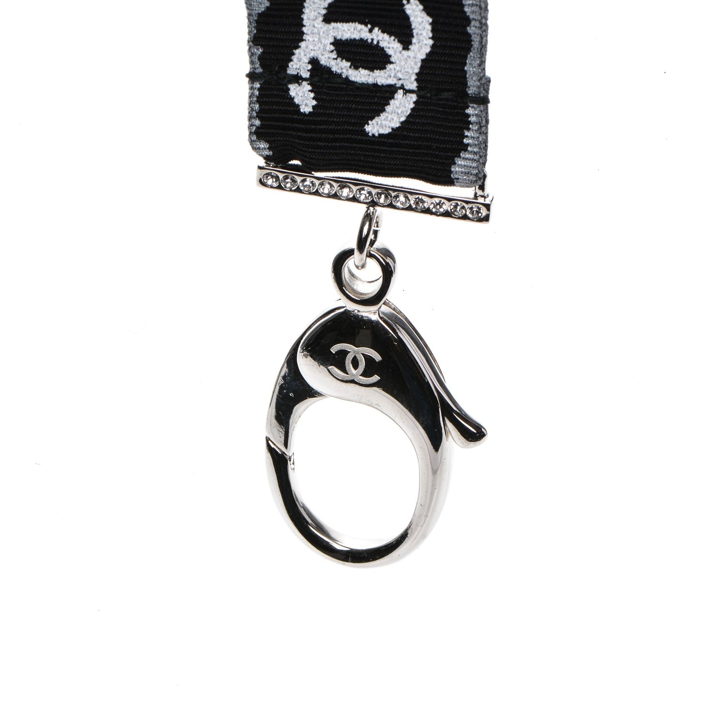 Crystal CC Lanyard Necklace Black Silver