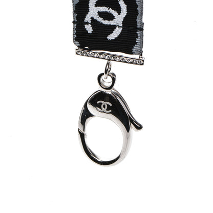 Chanel Crystal CC Lanyard Necklace Black Silver 5 of 6