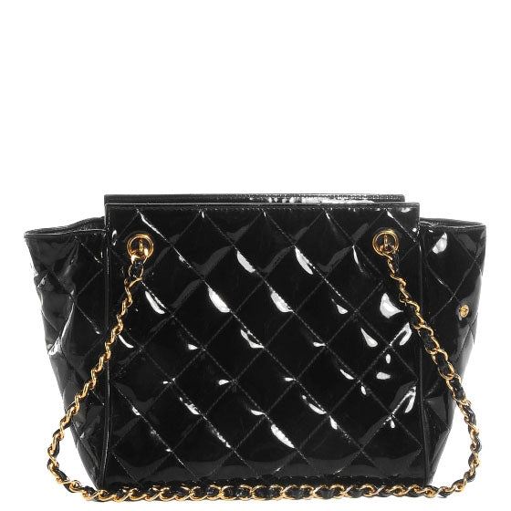 Patent Quilted Shoulder Bag Black