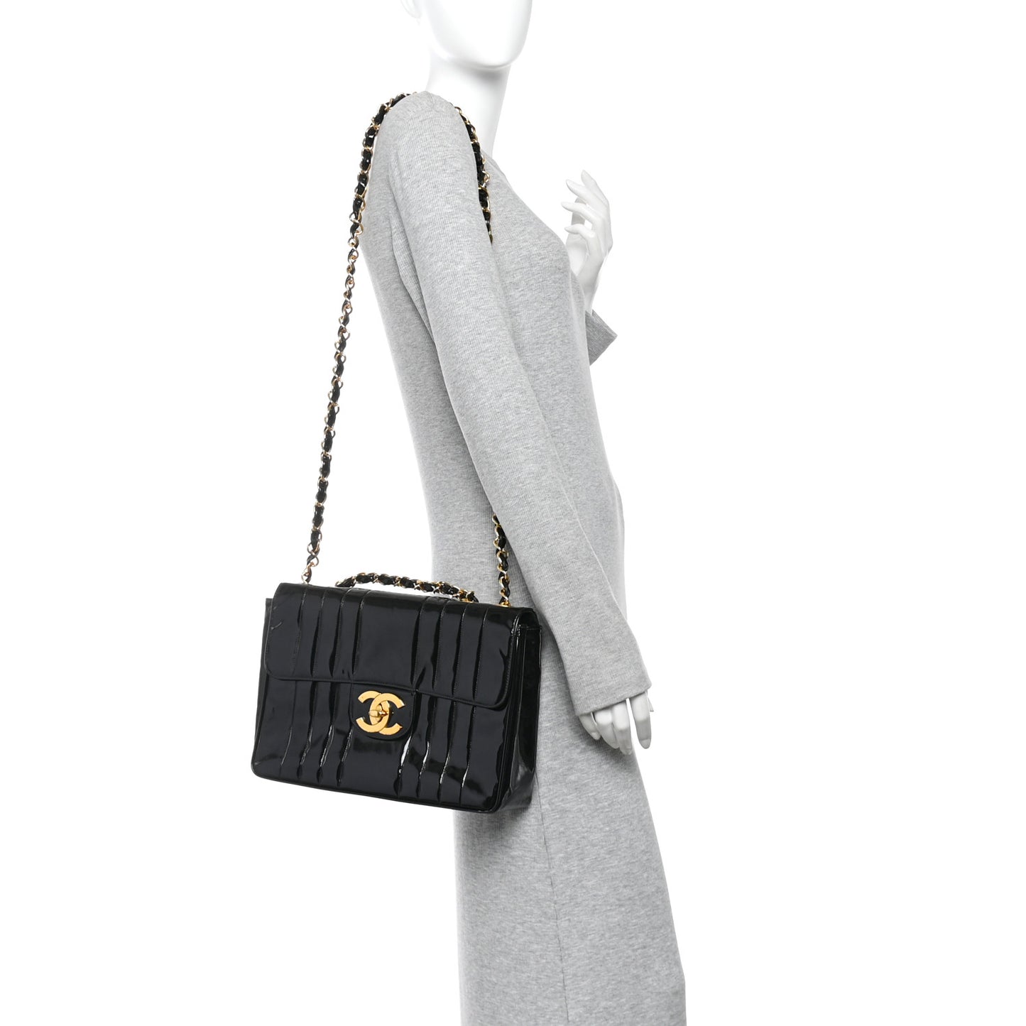 Patent Vertical Quilted Jumbo Single Flap Black