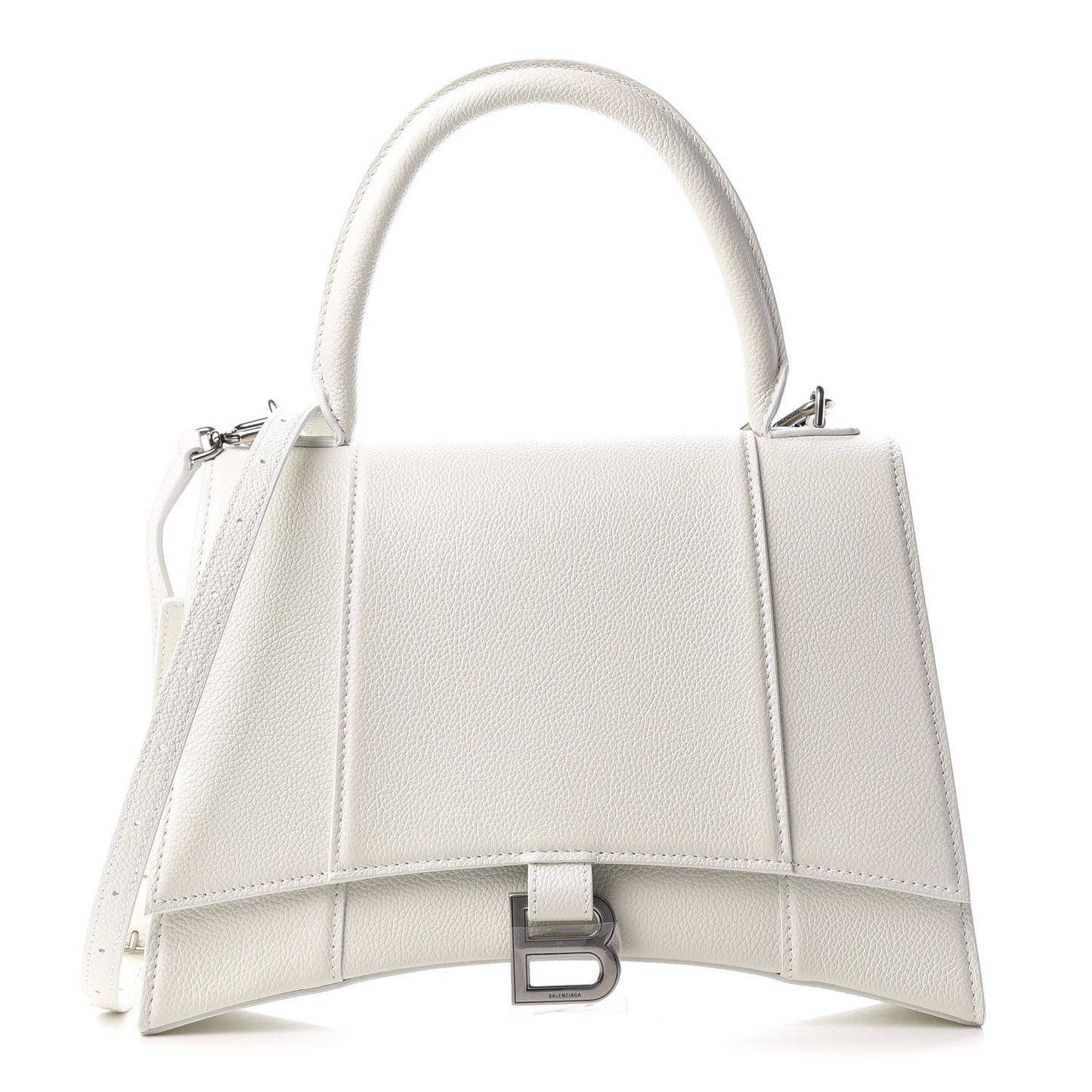 Grained Calfskin Medium Hourglass Top Handle Bag White