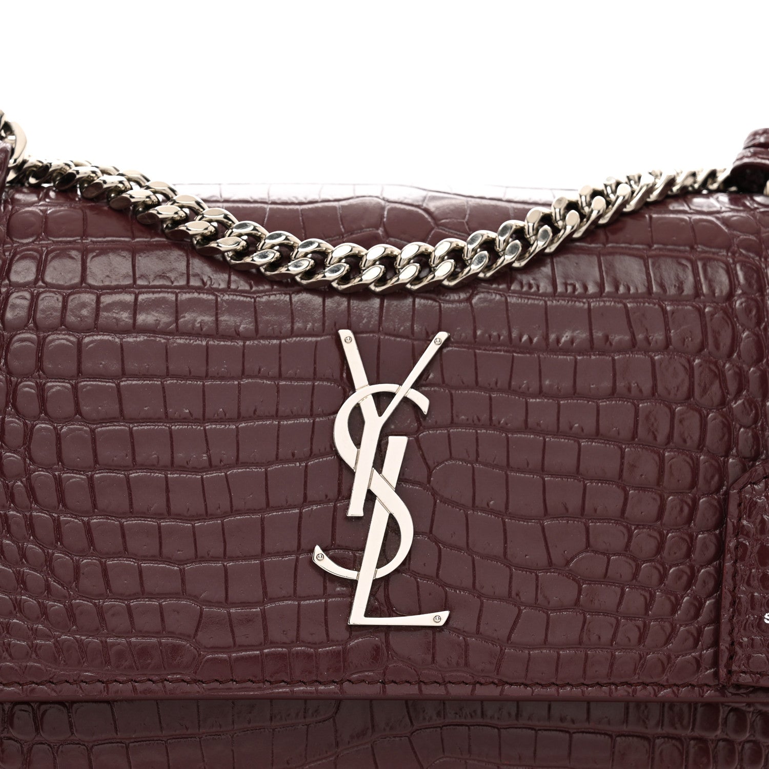 Saint Laurent Calfskin Crocodile Embossed Medium Monogram Sunset Rouge Legion 5 of 12