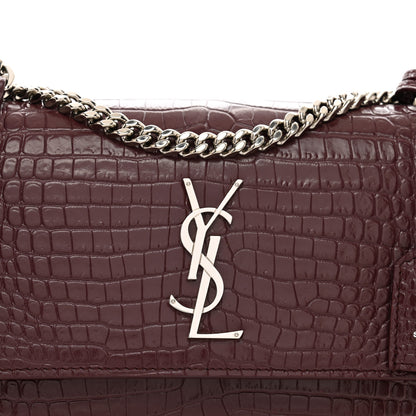 Saint Laurent Calfskin Crocodile Embossed Medium Monogram Sunset Rouge Legion 5 of 12
