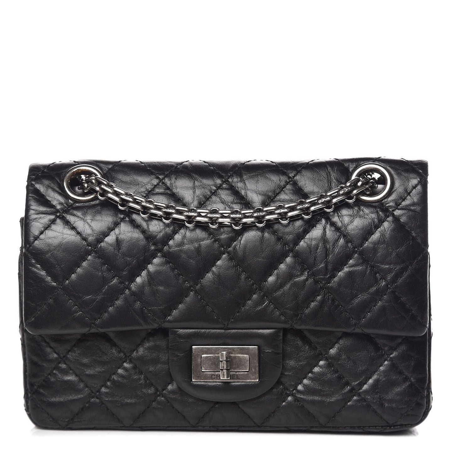 Aged Calfskin Quilted 2.55 Reissue 224 Flap Black