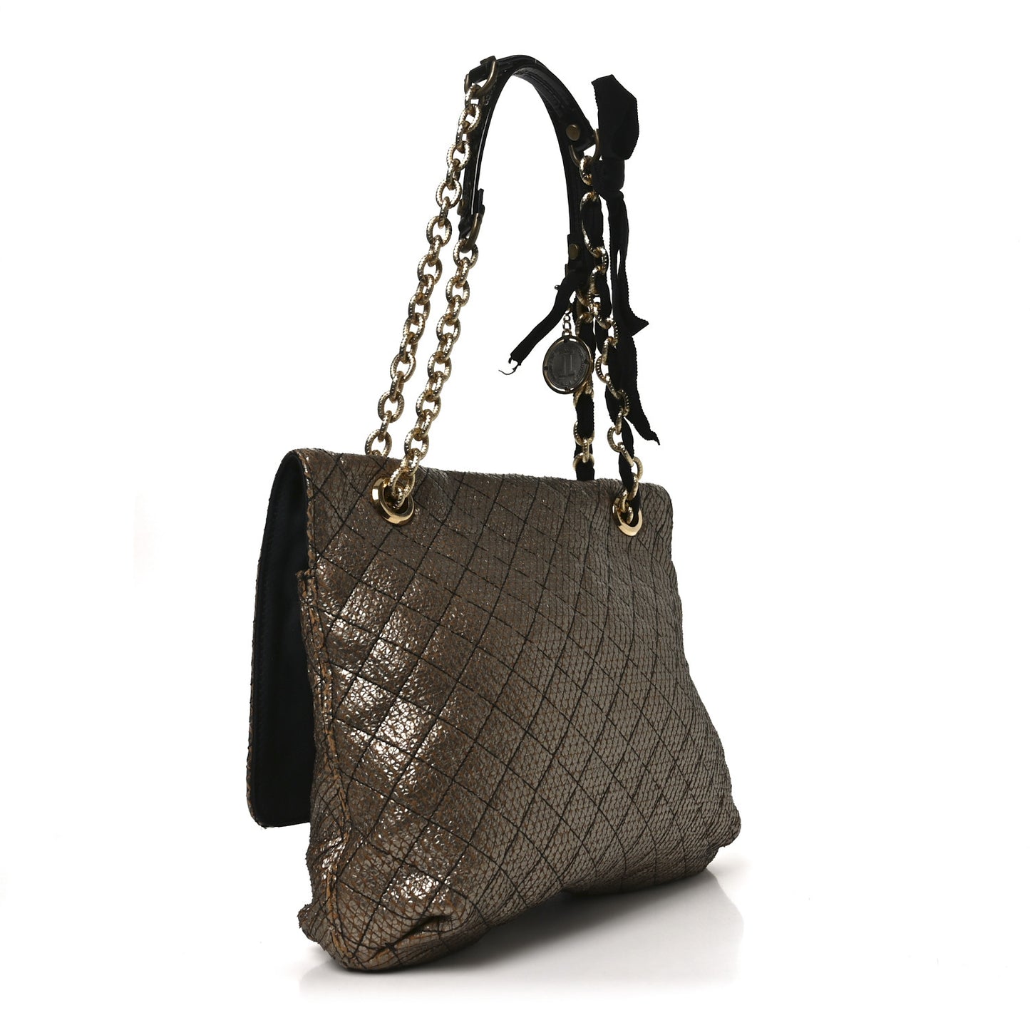 Crackled Metallic Lame Quilted Happy Partage Bag Gold