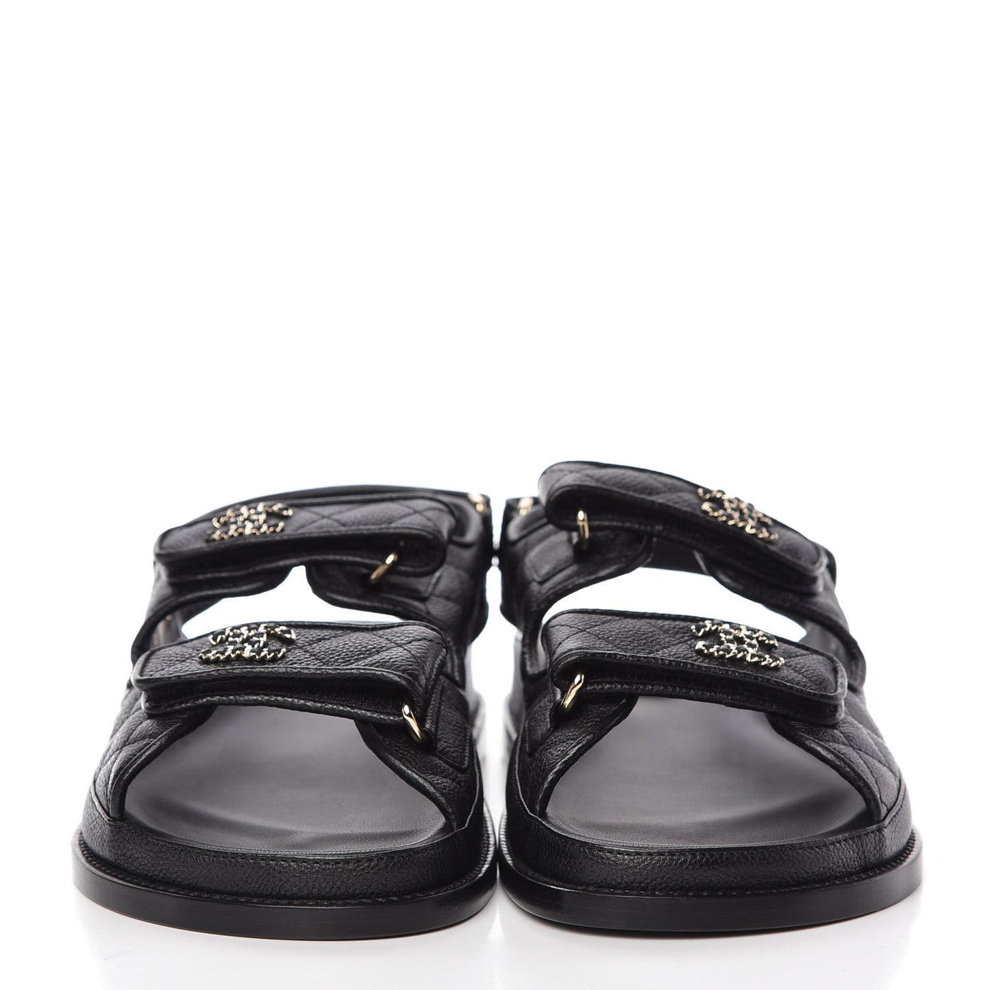 Grained Calfskin Velcro Dad Sandals 39 Black