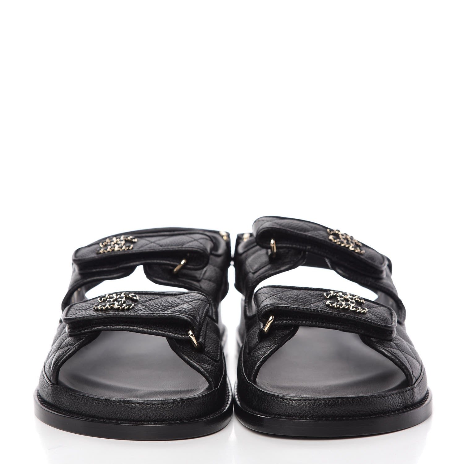 Chanel Grained Calfskin Velcro Dad Sandals 39 Black 2 of 10