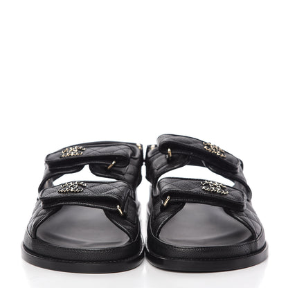 Chanel Grained Calfskin Velcro Dad Sandals 39 Black 2 of 10
