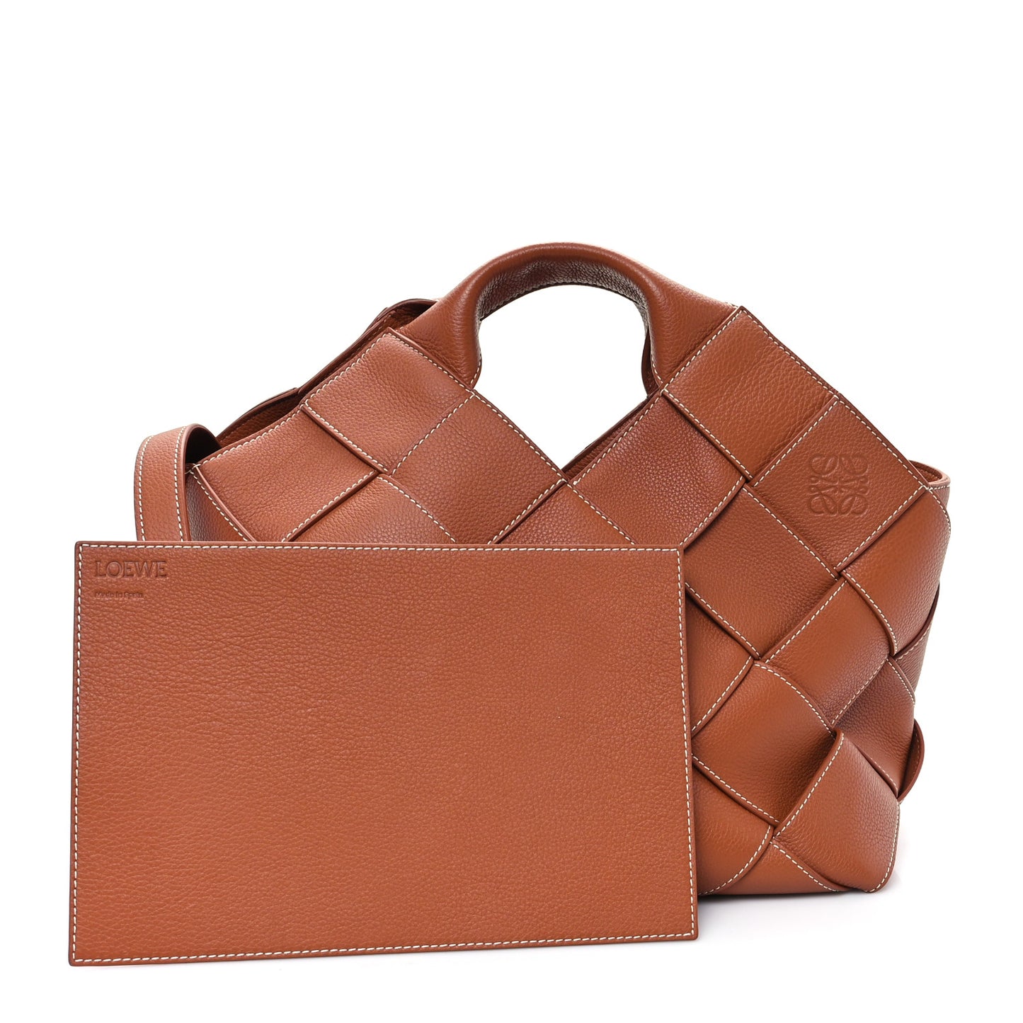 Soft Grained Calfskin Woven Basket Bag Tan