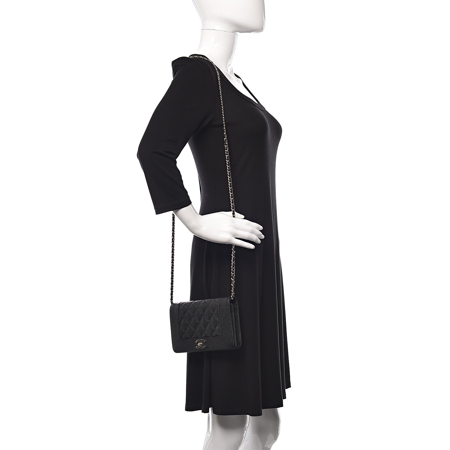 Chanel Caviar Quilted Vintage Mademoiselle Wallet On Chain WOC Black 2 of 9