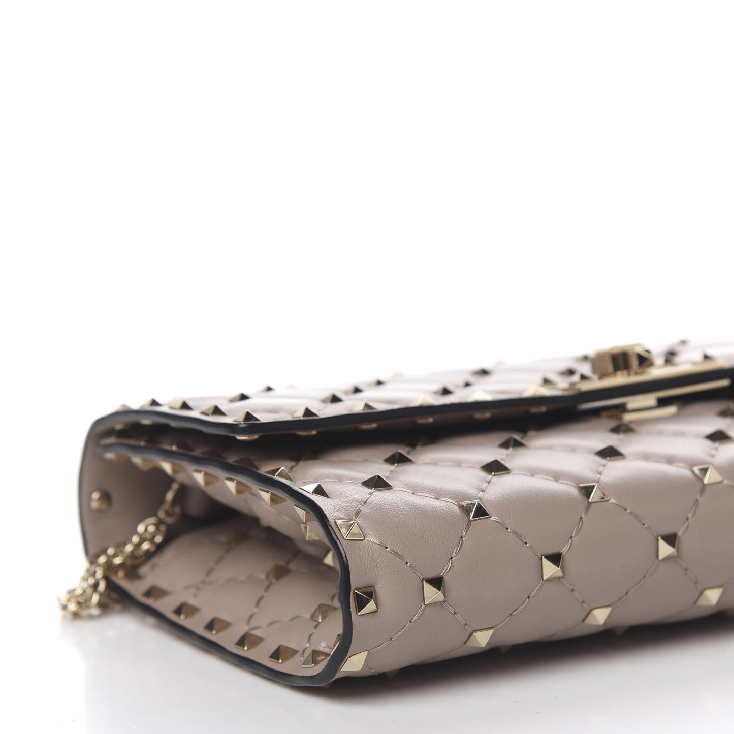 Lambskin Rockstud Spike Wallet on Chain Poudre