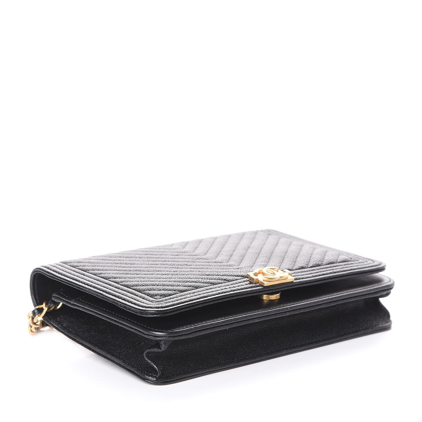 Caviar Chevron Quilted Boy Wallet On Chain WOC Black