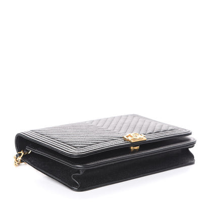 Chanel Caviar Chevron Quilted Boy Wallet On Chain WOC Black 3 of 12