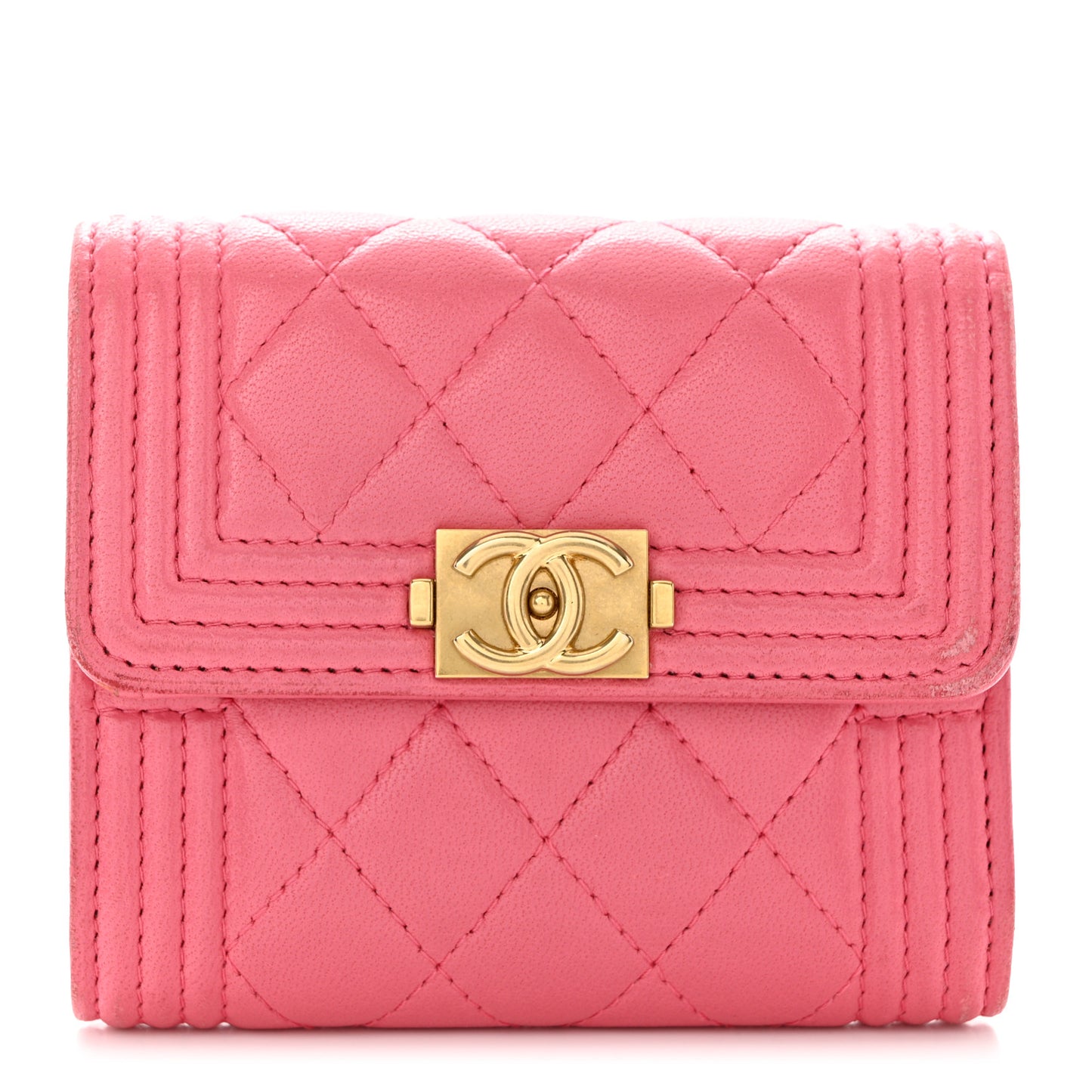 Lambskin Quilted Compact Boy Wallet Pink