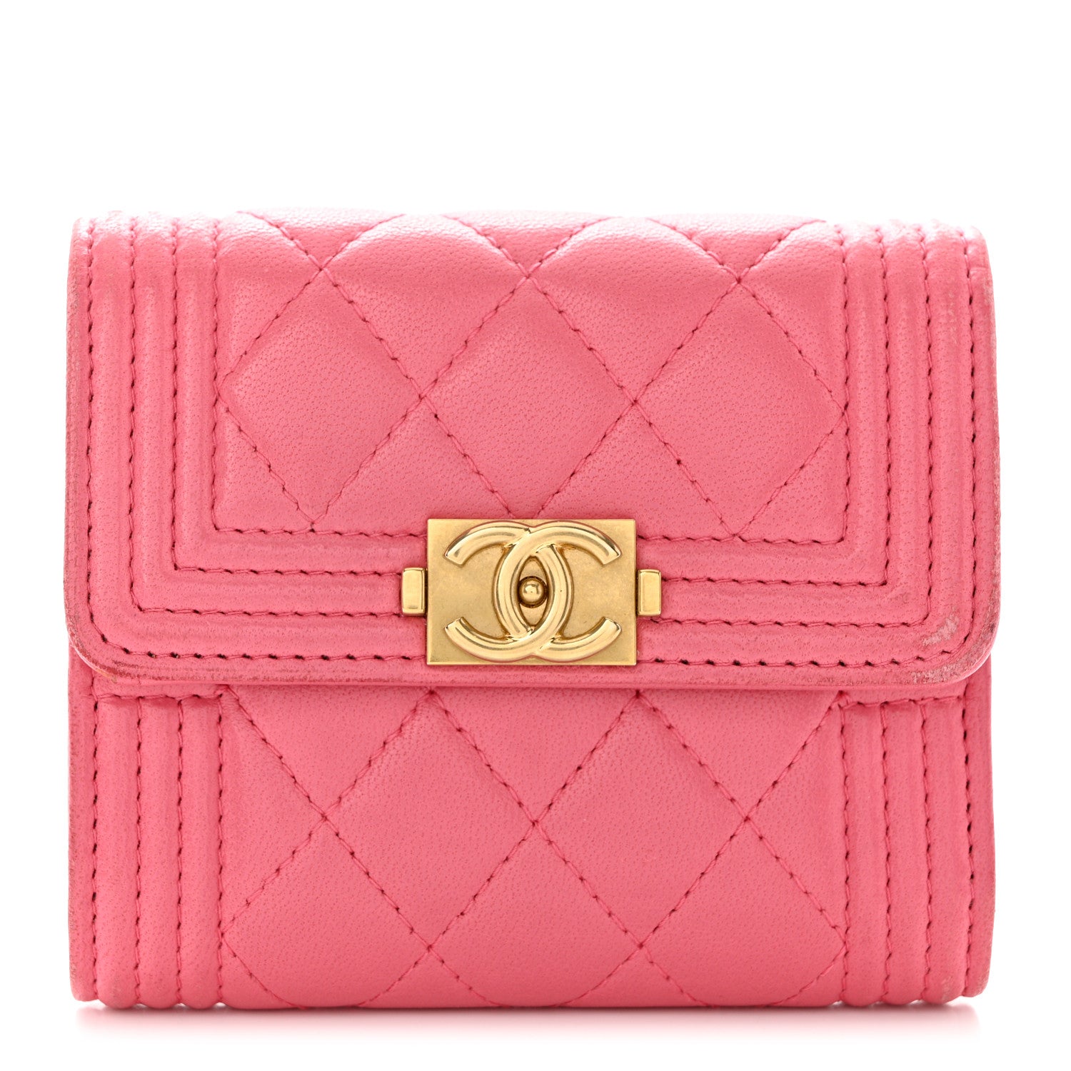 Chanel Lambskin Quilted Compact Boy Wallet Pink 1 of 10