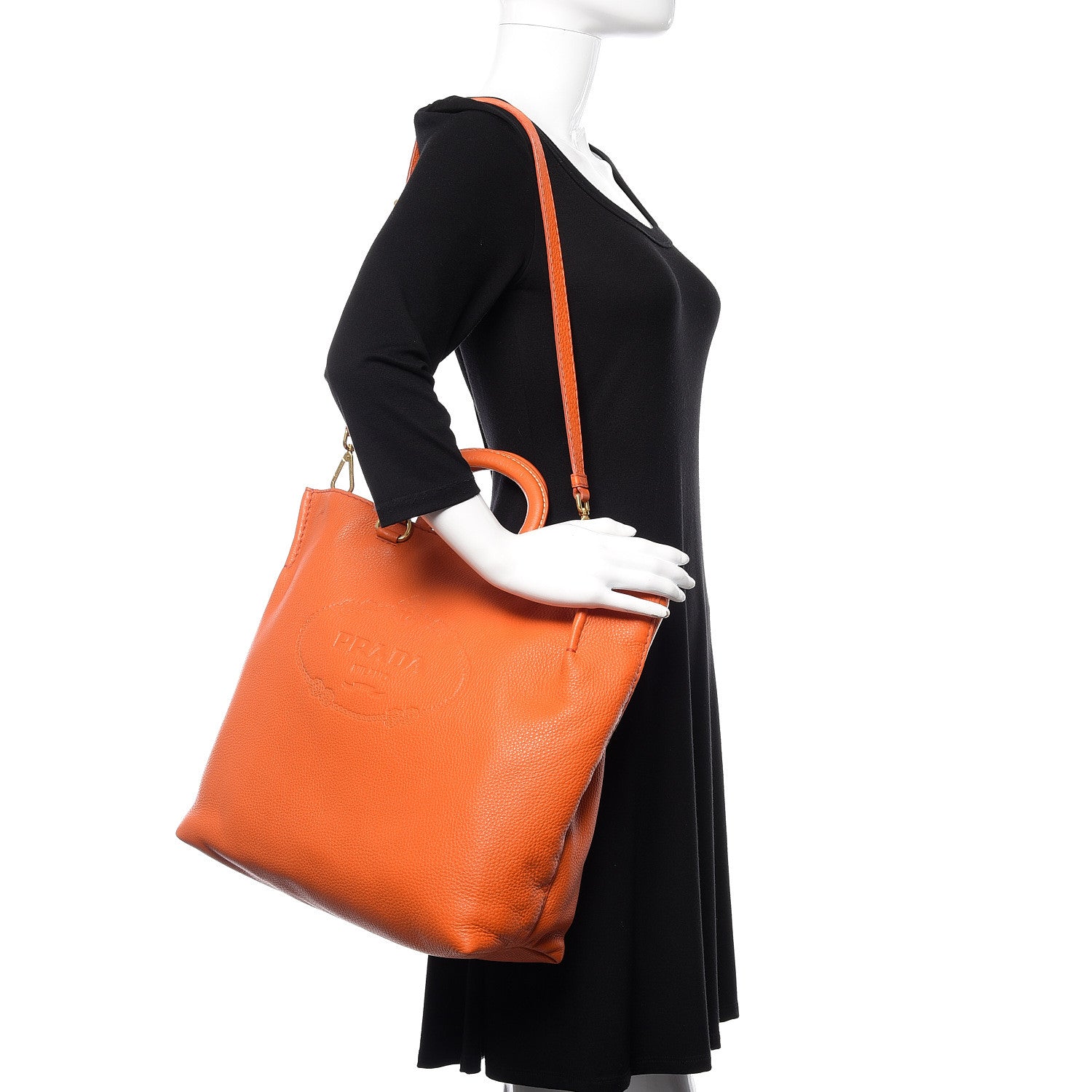 Prada Vitello Daino Logo Shopping Tote Papaya 2 of 14
