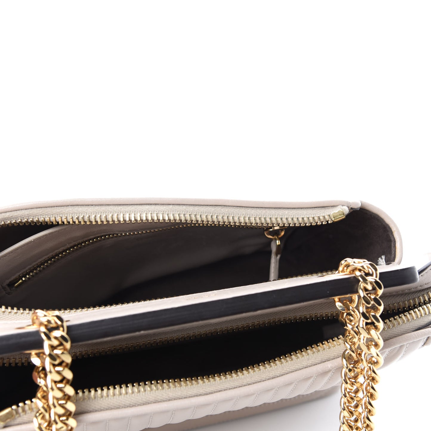 Shiny Nappa Trapuntata Chain Small DotCom Click Chain Satchel Grigio Polvere