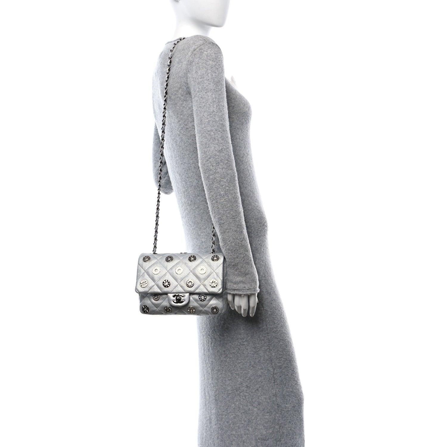 Chanel Perforated Metallic Lambskin Small CC Medals Flap Silver 3 of 11