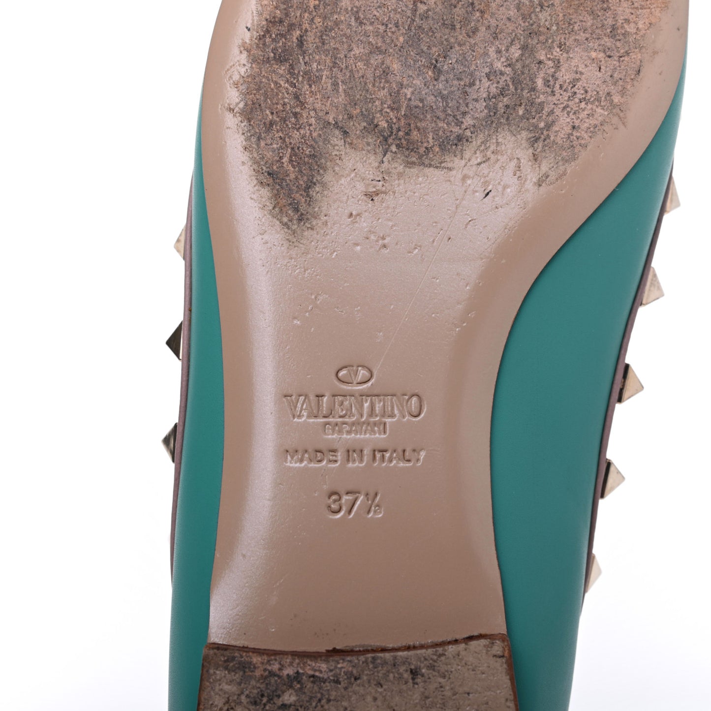 Calfskin Nappa Rockstud Ballerina Flats 37.5 Colibri Poudre