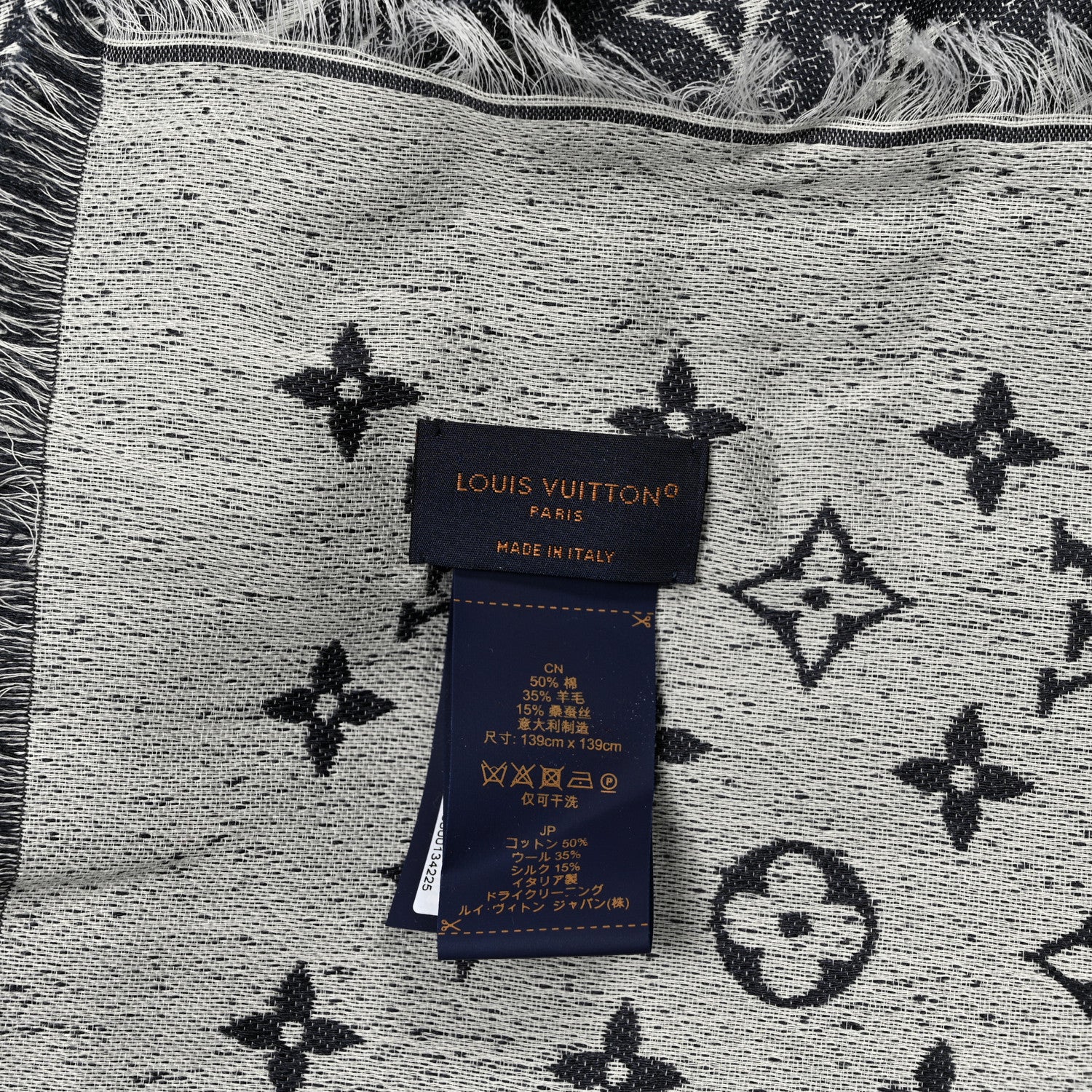 Louis Vuitton Cotton Wool Silk My Daily Denim Shawl Gray 2 of 3