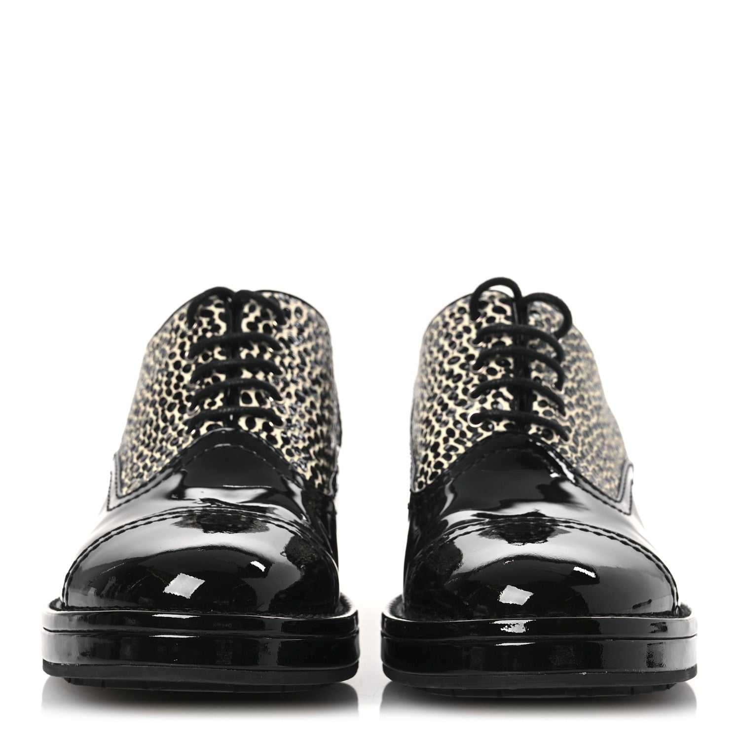 Chanel Patent CC Lace Up Oxfords 38.5 Black White 3 of 12